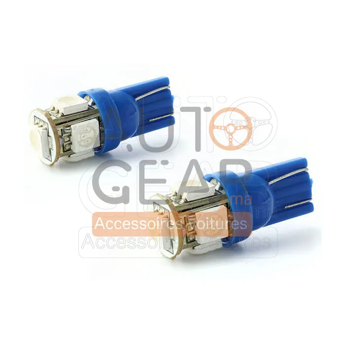 2 Ampoules LED T10 W5W Bleu, 5 LED
