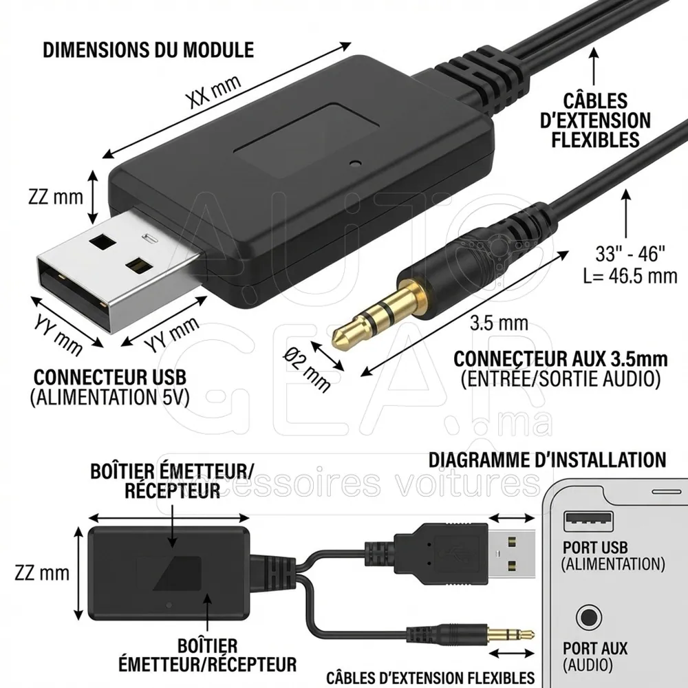 Adaptateur Bluetooth 5.0 USB AUX 2 en 1 Émetteur Récepteur vue 3