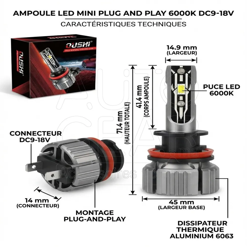 Ampoule LED Mini OUSHI Plug and Play 6000K DC9-18V vue 4