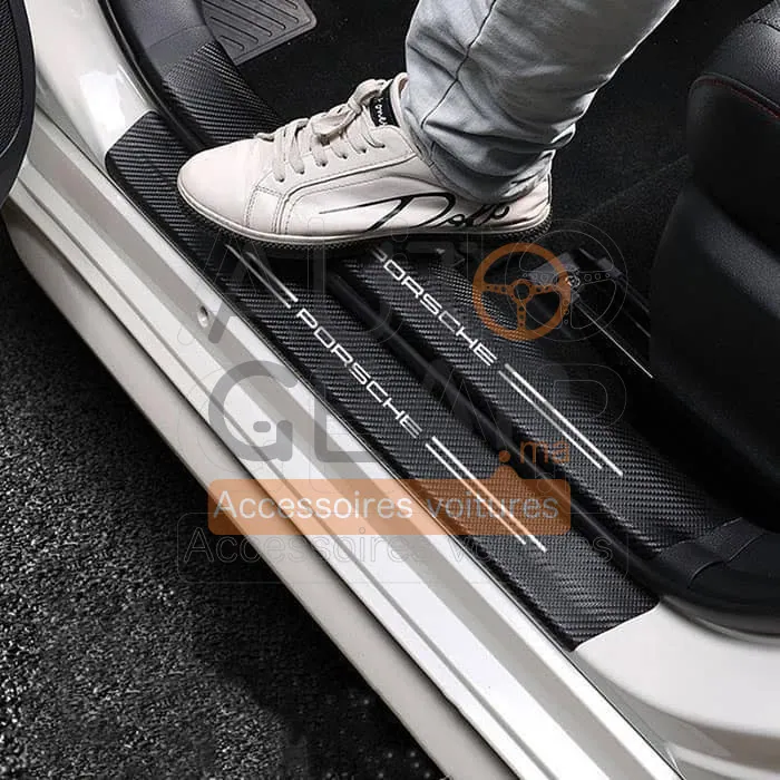 Autocollants de Porte Anti-Rayures Porsche Fibre de Carbone