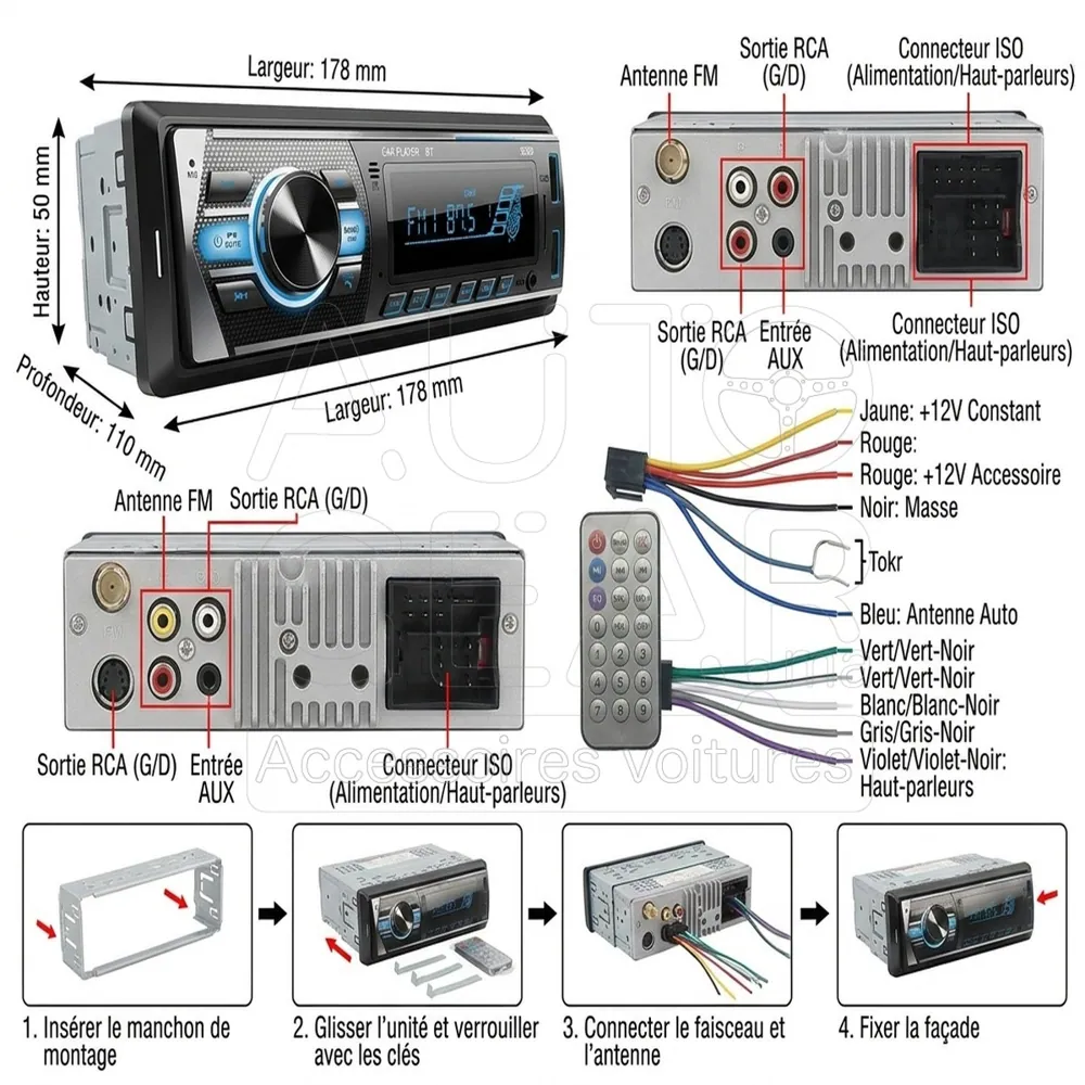 Autoradio Bluetooth USB FM S289 avec Télécommande vue 4