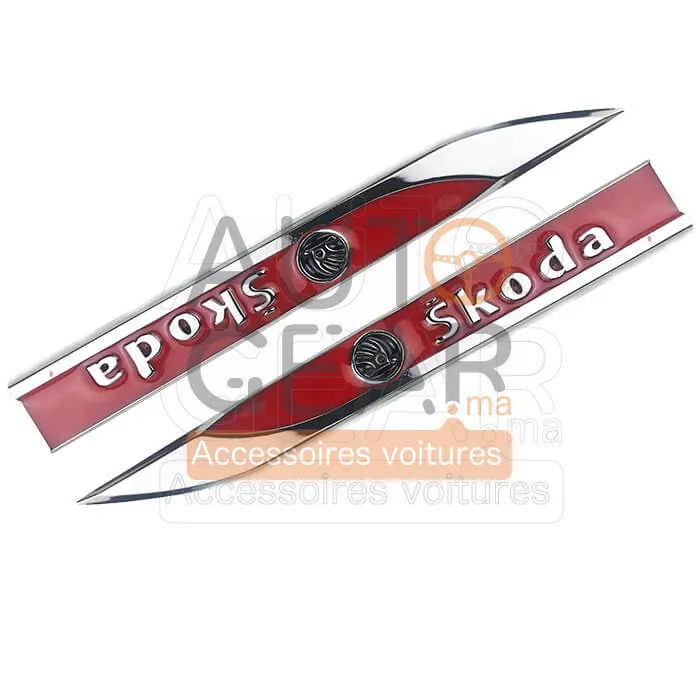 Badge Skoda Chrome Rouge Autocollant