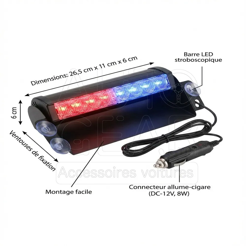 Barre Lumineuse Stroboscopique LED Rouge et Bleu vue 4
