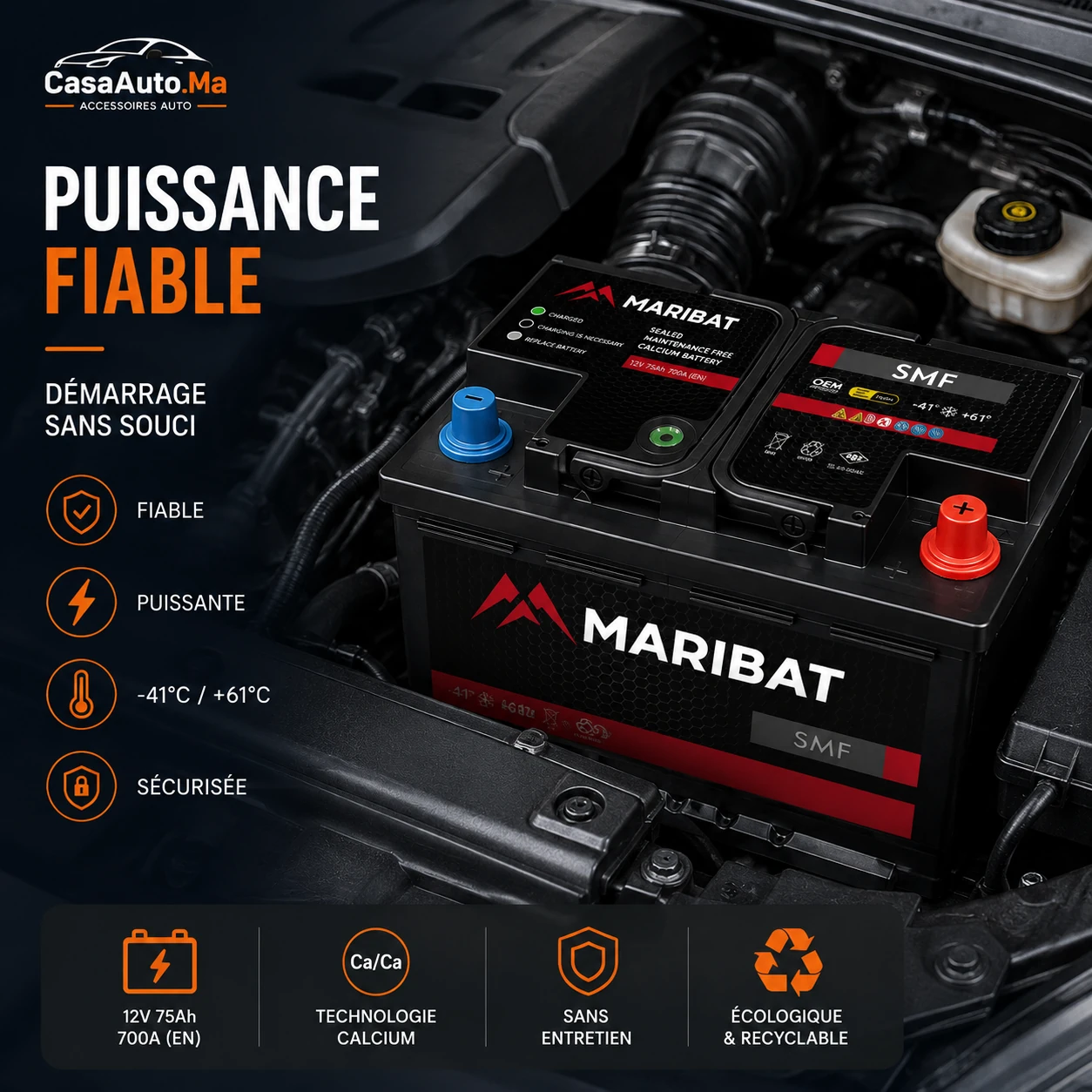 Batterie Auto 75Ah MARIBAT vue 2