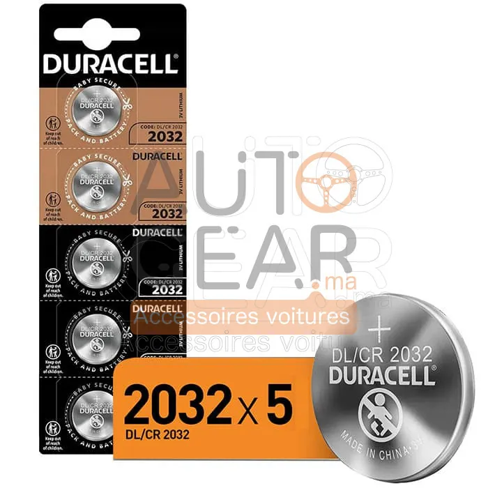 Lot de 5 Piles Bouton Lithium Duracell CR2032 / DL2032 3V