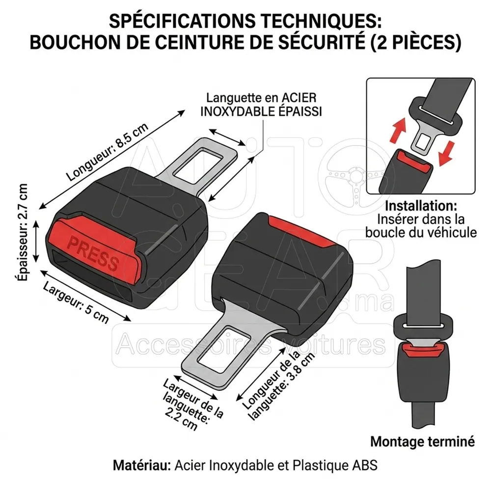 Bouchons de Ceinture de Sécurité 2 Pièces Noir et Rouge vue 4