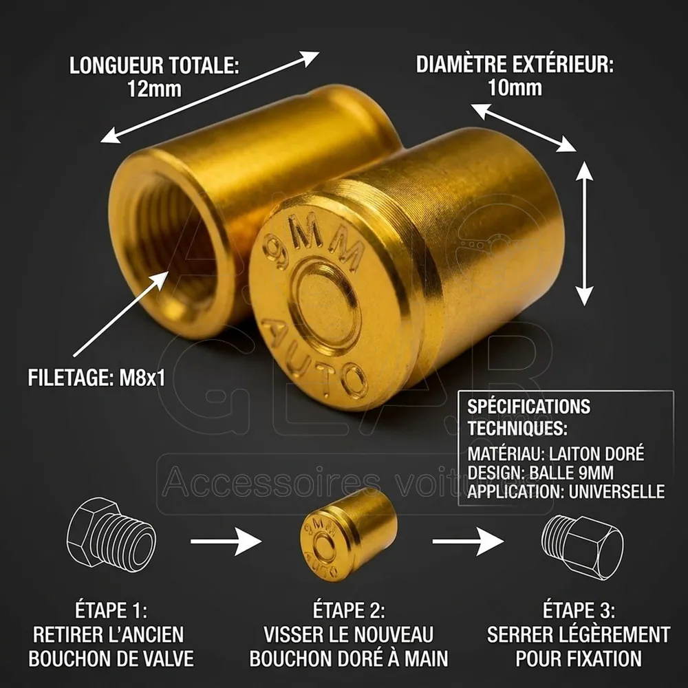 Bouchons de Valve Dorés Design Balle 9mm vue 4