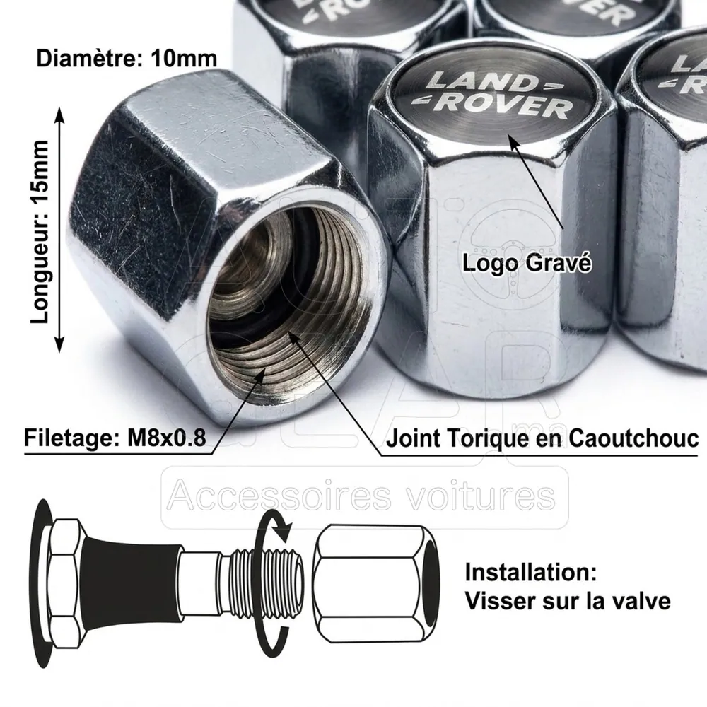 Bouchons de Valve Land Rover Chromés vue 4