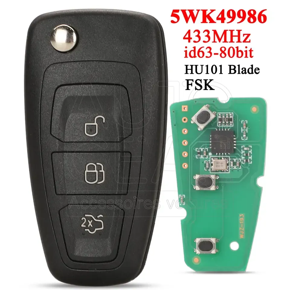Clé Télécommande 3 Boutons avec Puce Ford Focus Mk3, Fiesta Mk7