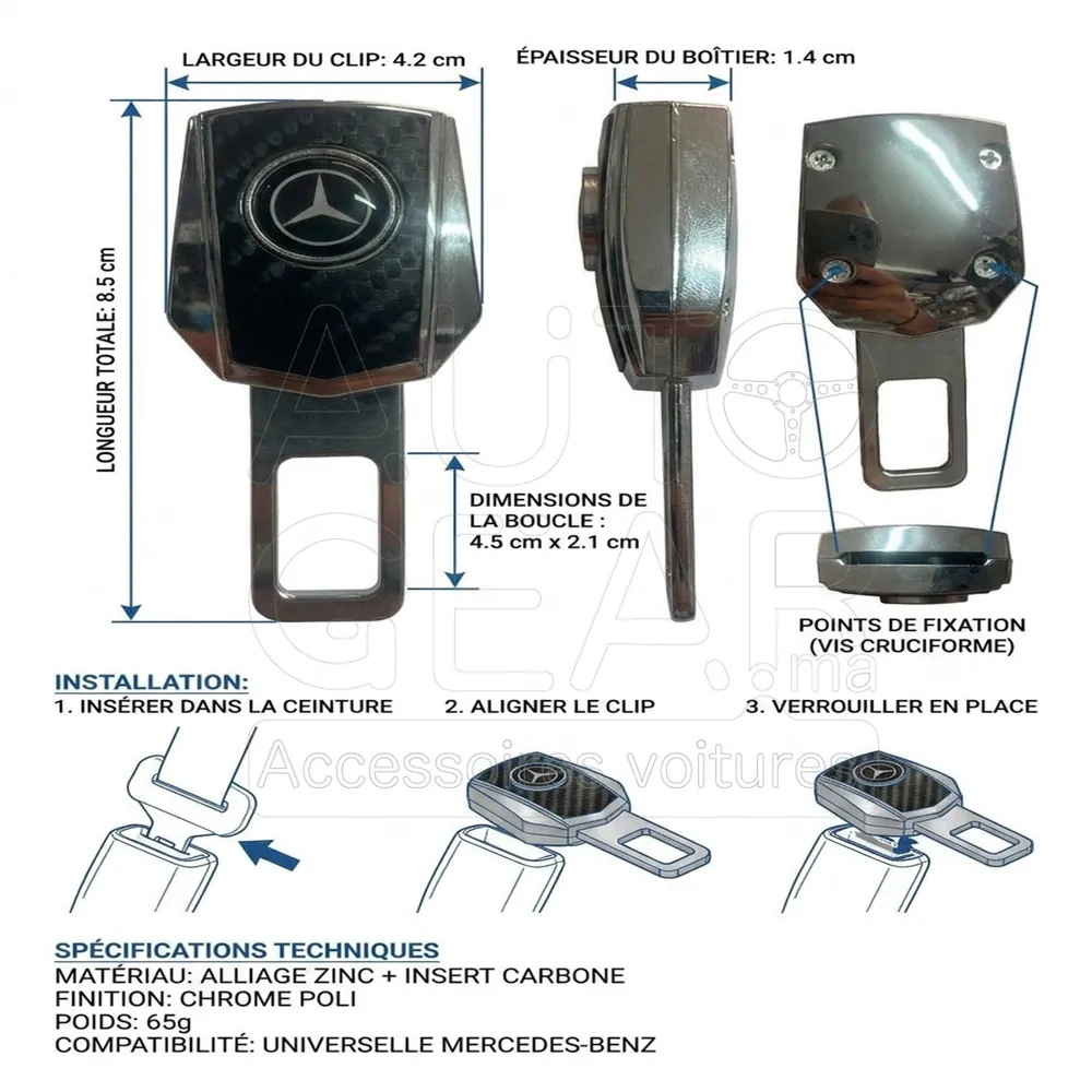 Clip de Ceinture de Sécurité Mercedes-Benz Noir Argent vue 4