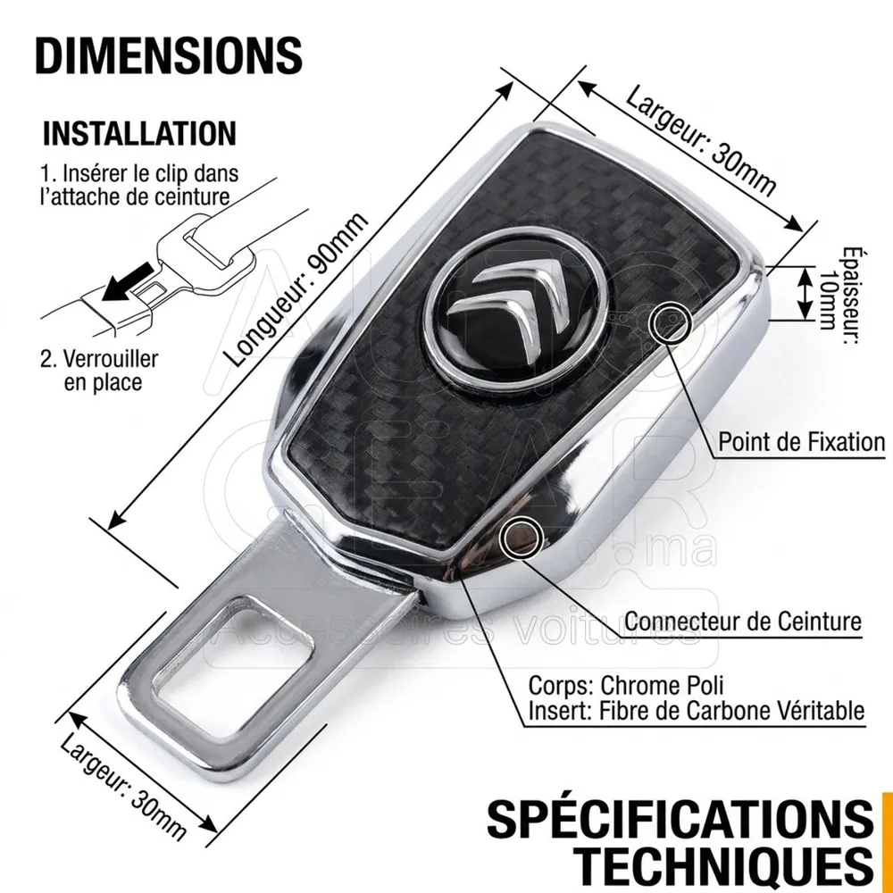 Clip de Ceinture de Sécurité Citroën Chromé vue 4