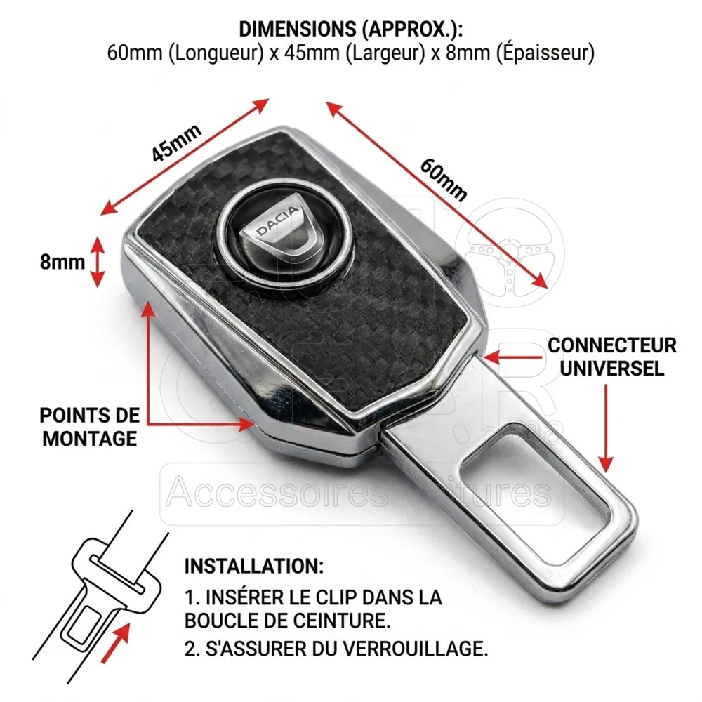 Clip de Ceinture de Sécurité Dacia Noir et Chrome vue 4