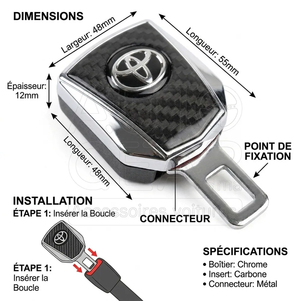 Clip de Ceinture de Sécurité Toyota Noir et Chrome vue 4