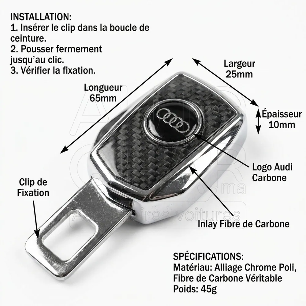 Clip de Ceinture de Sécurité Audi Carbone et Chrome vue 4