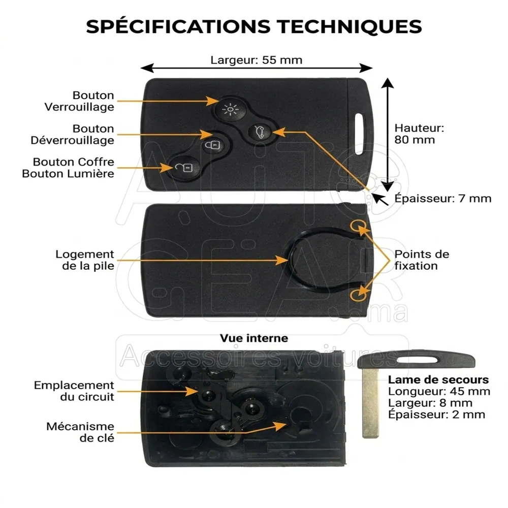 Coque de Clé de Voiture Renault 4 Boutons avec Lame vue 4