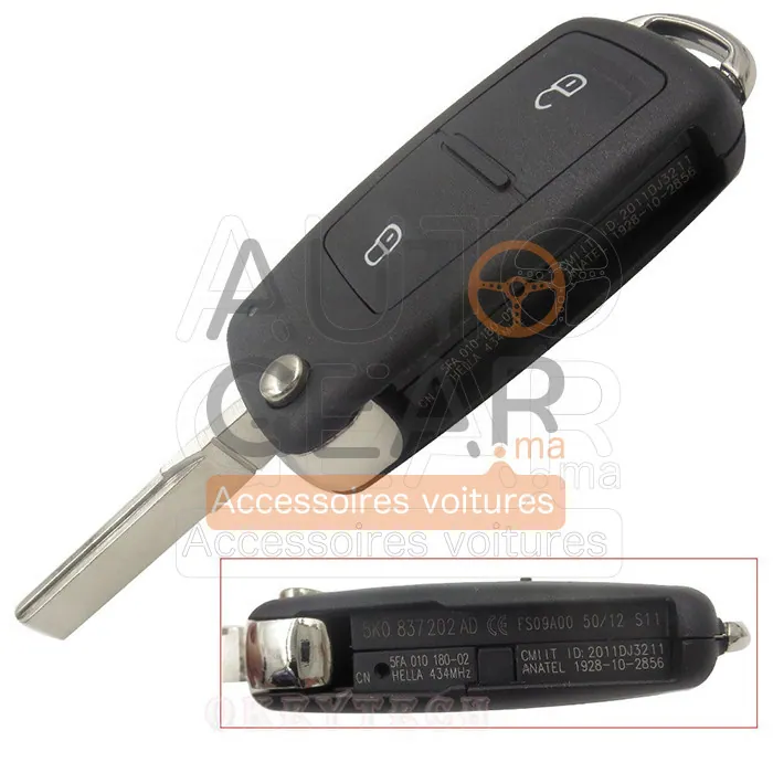 Coque de Clé pour Volkswagen 2 Boutons vue 2