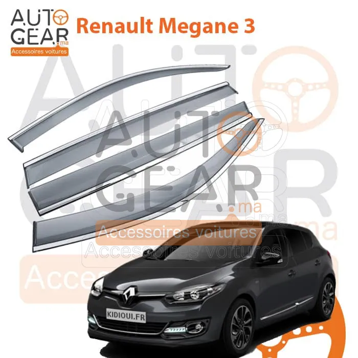 Déflecteurs d'Air Noir et Chromé Renault Megane 3 - Jeu de 4