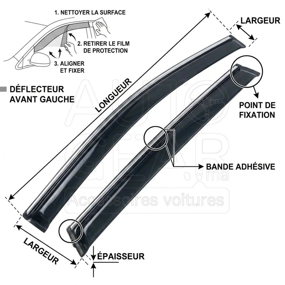 Déflecteur Noir et Chrome 4 Pcs Volkswagen Touran (2003-2015) vue 4