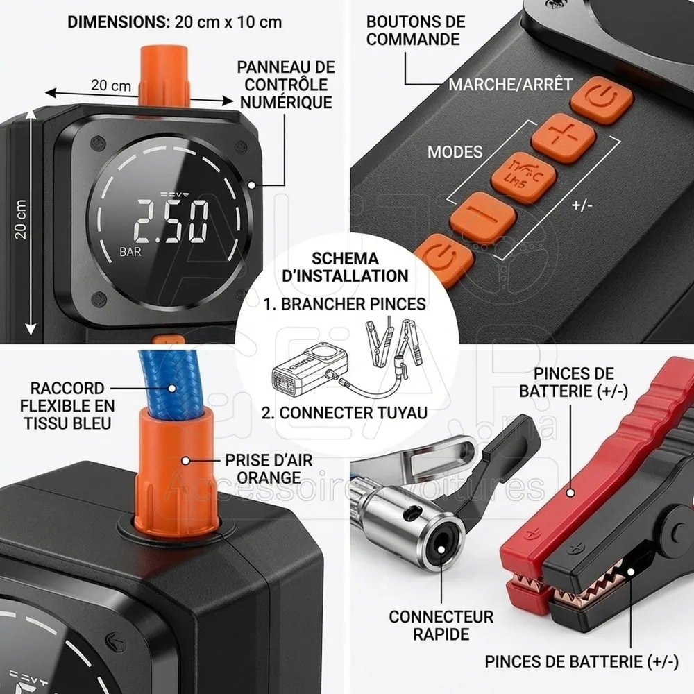 Démarreur Gonfleur Portable 8000mAh 150PSI 4-en-1 vue 4