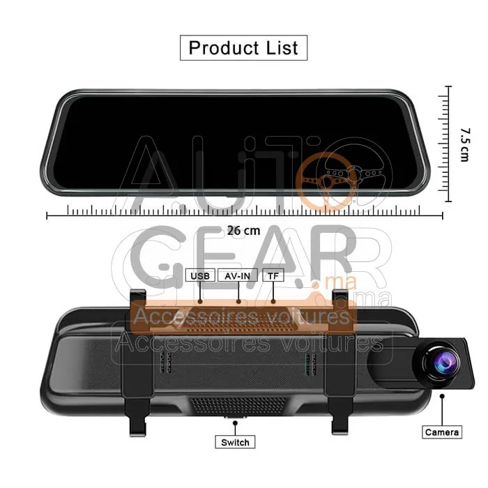 Rétroviseur DVR caméra voiture écran tactile 10 pouces Full HD vue 2