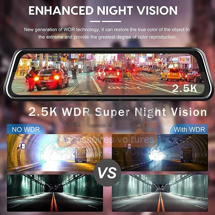 Rétroviseur DVR caméra voiture écran tactile 10 pouces Full HD vue 3