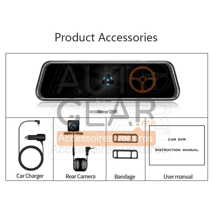 Rétroviseur DVR caméra voiture écran tactile 10 pouces Full HD vue 4