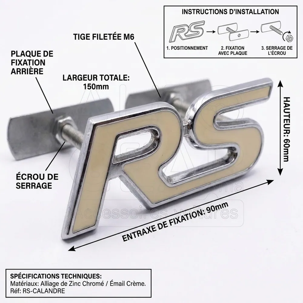 Emblème de Calandre RS Chromé pour Tuning vue 4