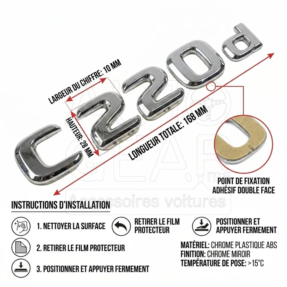 Emblème Mercedes-Benz C220d Chrome pour Classe C W206 vue 4
