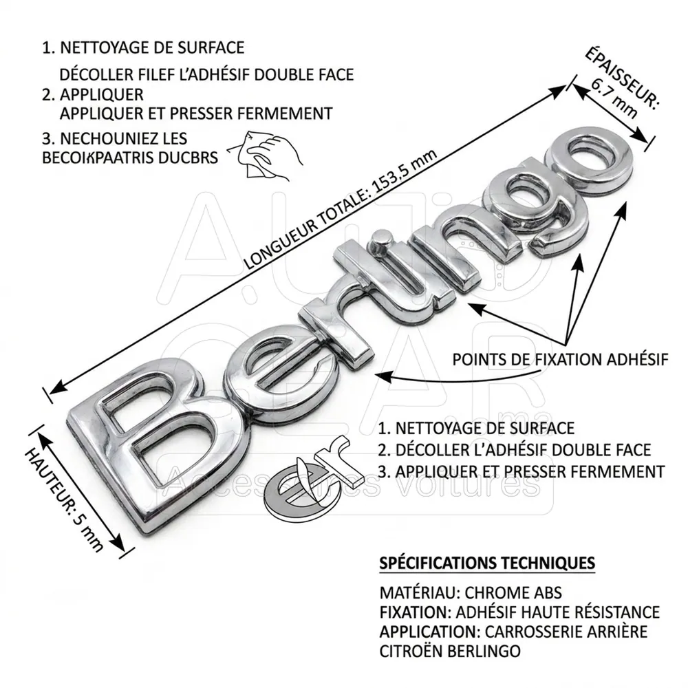Emblème Lettres Citroën Berlingo Chrome vue 4