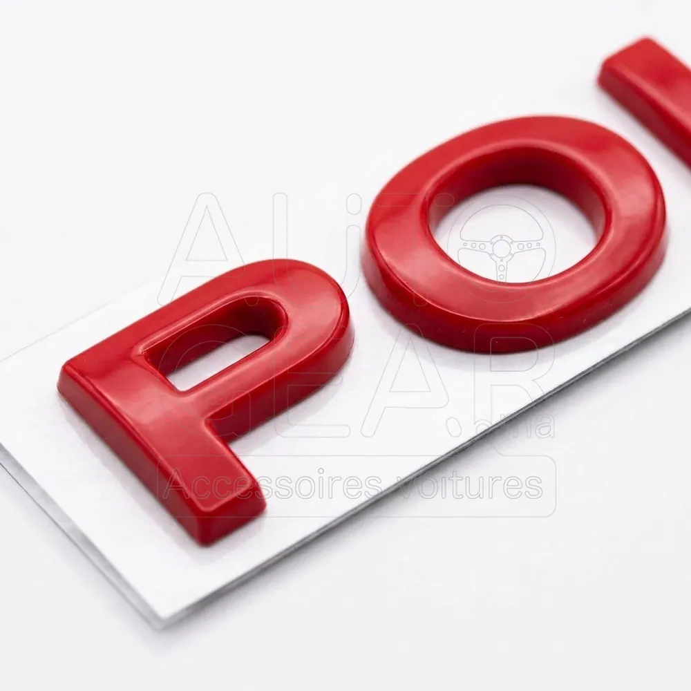 Emblème Lettres Volkswagen Polo Rouge et Noir vue 3