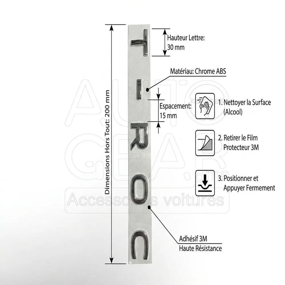 Emblème Lettres T-Roc Chrome pour Volkswagen vue 4