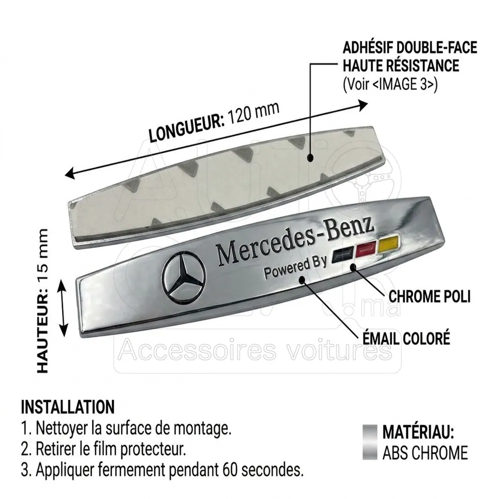 Emblème Mercedes-Benz Powered By Chrome vue 4