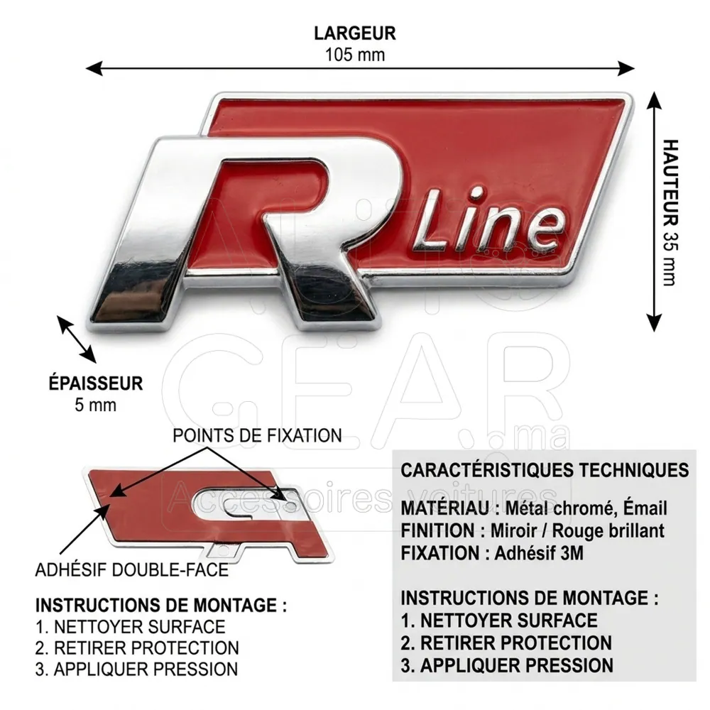 Emblème R Line Chrome et Rouge pour Volkswagen vue 4