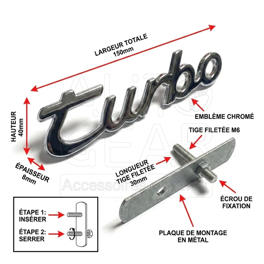 Emblème Turbo Chromé pour Grille de Voiture vue 4