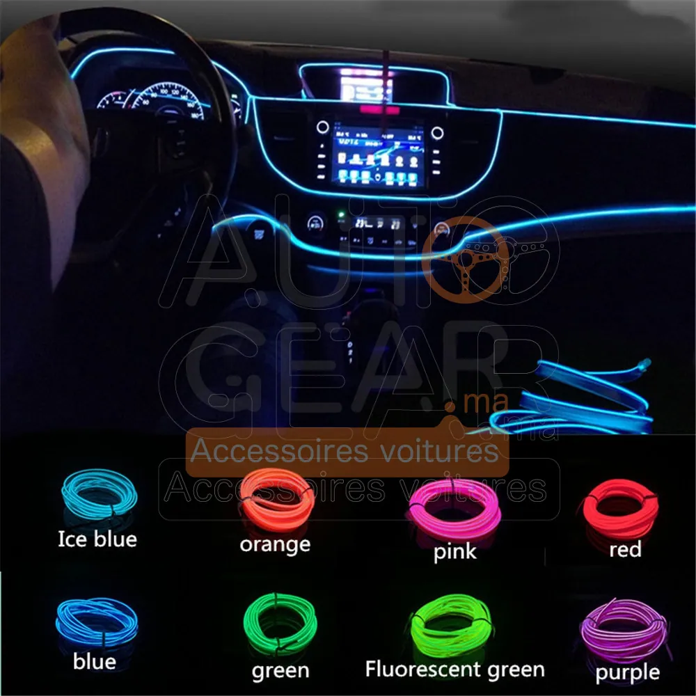 Fil Néon Lumineux LED 2 Mètres pour Tableau de Bord