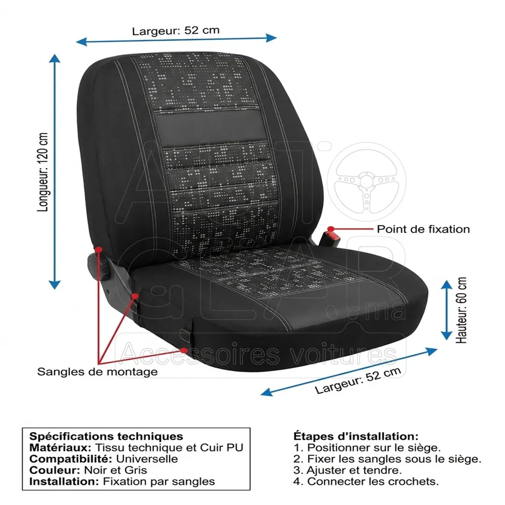 Housse de Siège Auto Universelle Noire et Grise Master Black vue 4
