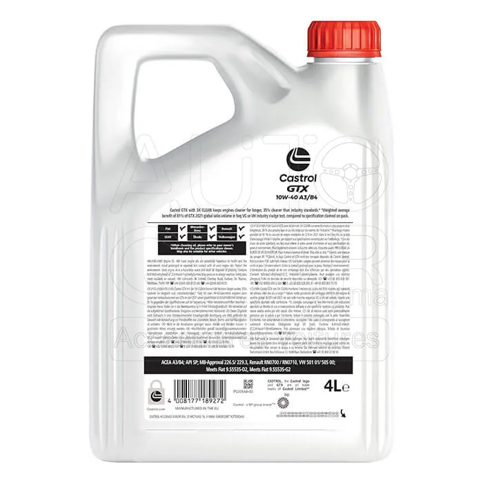 Huile Moteur Castrol GTX 3X Clean 10W40 5L vue 3