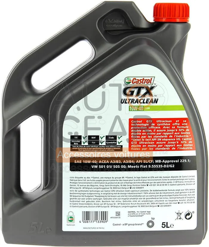 Huile Moteur Castrol GTX Ultraclean 10W-40 5L vue 3