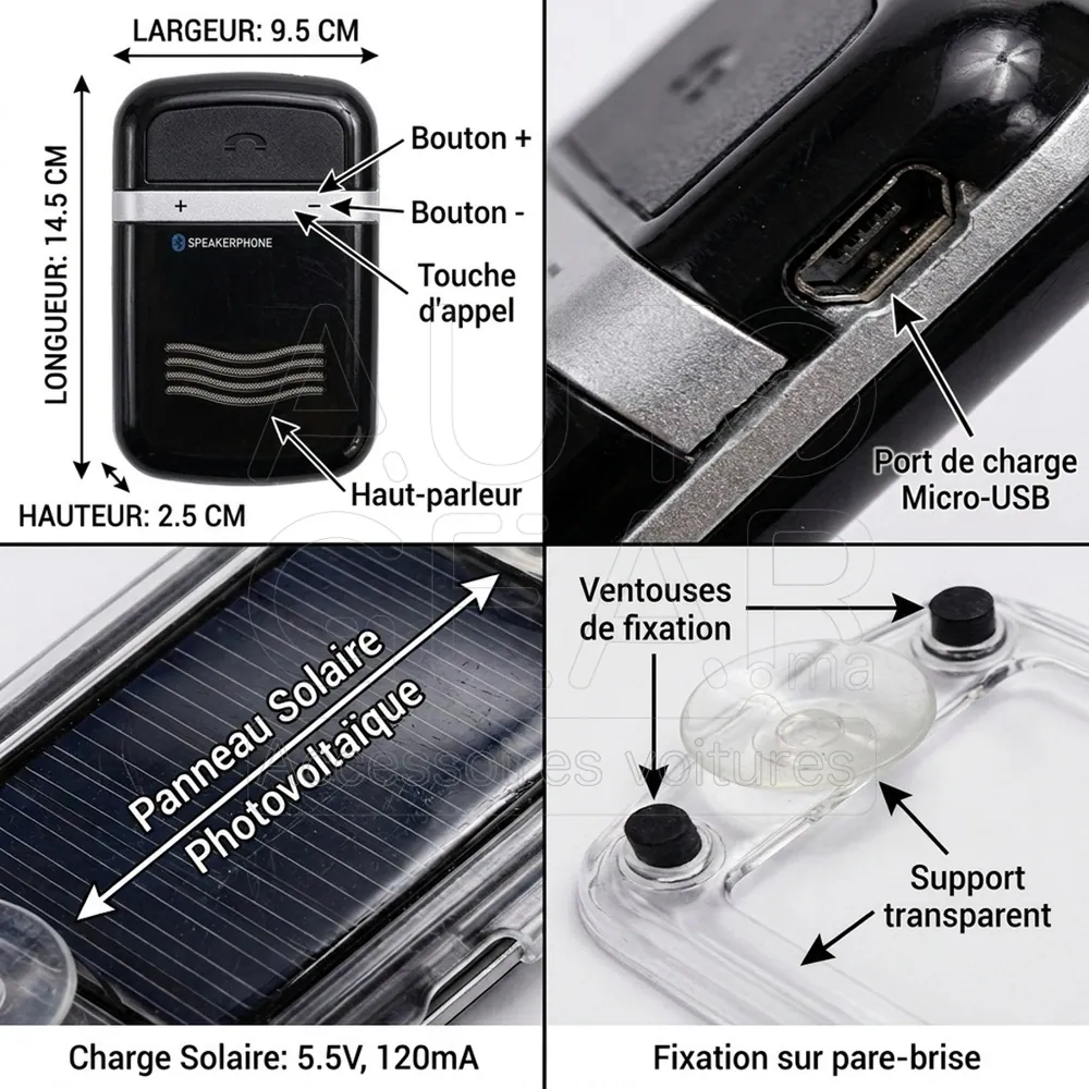 Kit Mains Libres Solaire Bluetooth Clip Sonic TEC503 vue 4