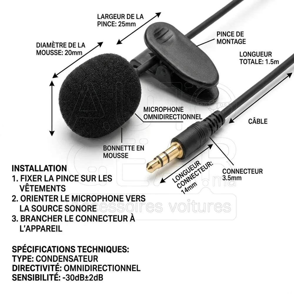 Microphone Cravate Clip-On 3.5mm vue 4