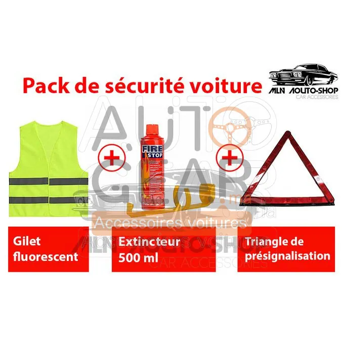 Pack de Sécurité Voiture (Triangle, Gilet, Extincteur)