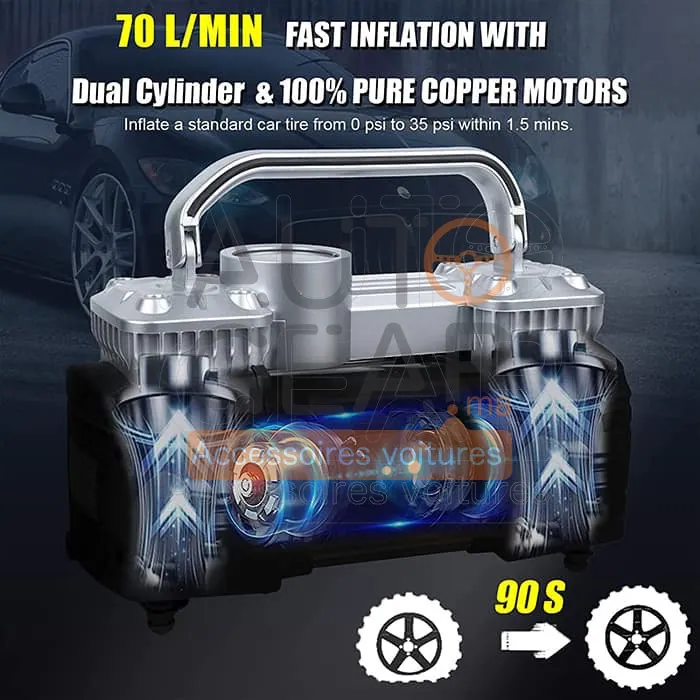 Pompe gonflable voiture 2 cylindres 150 PSI avec boîte à outils vue 4
