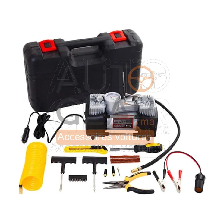 Pompe gonflable voiture 2 cylindres 150 PSI avec boîte à outils