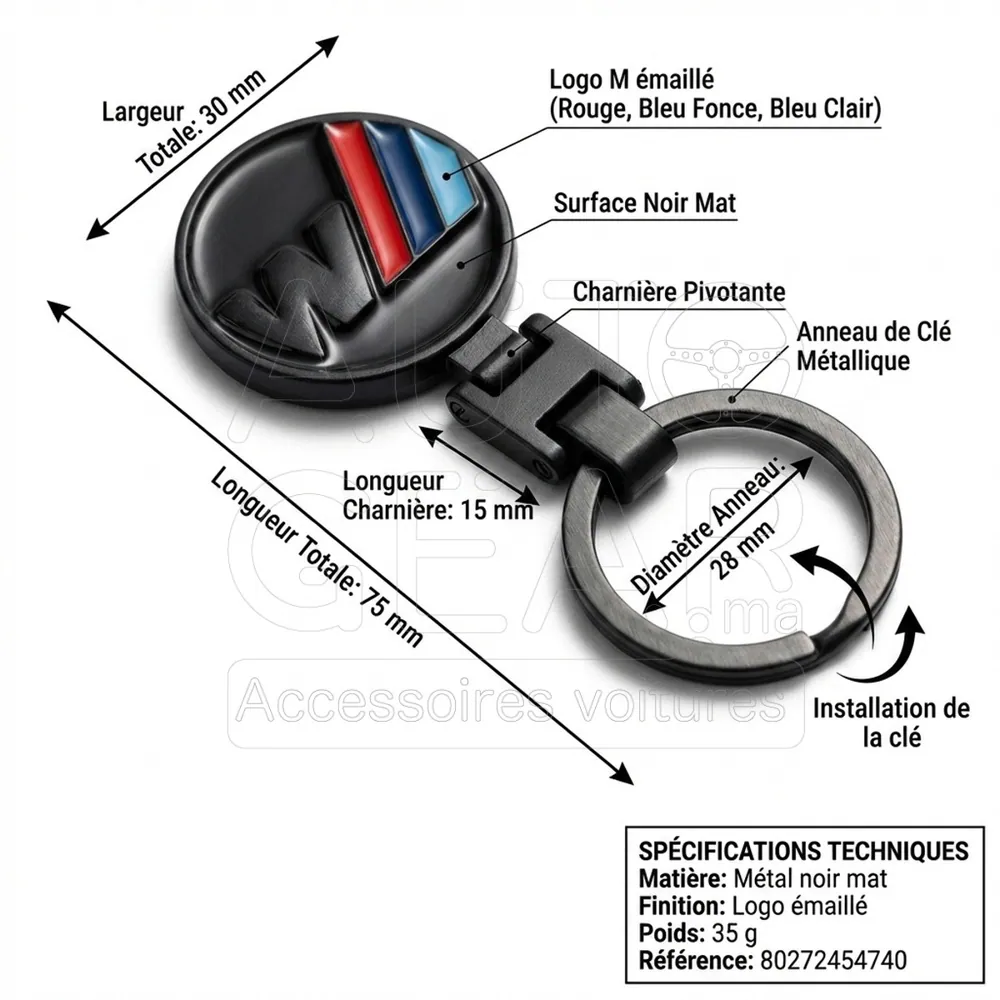 Porte-clé BMW M Performance Noir Mat avec Logo M vue 4