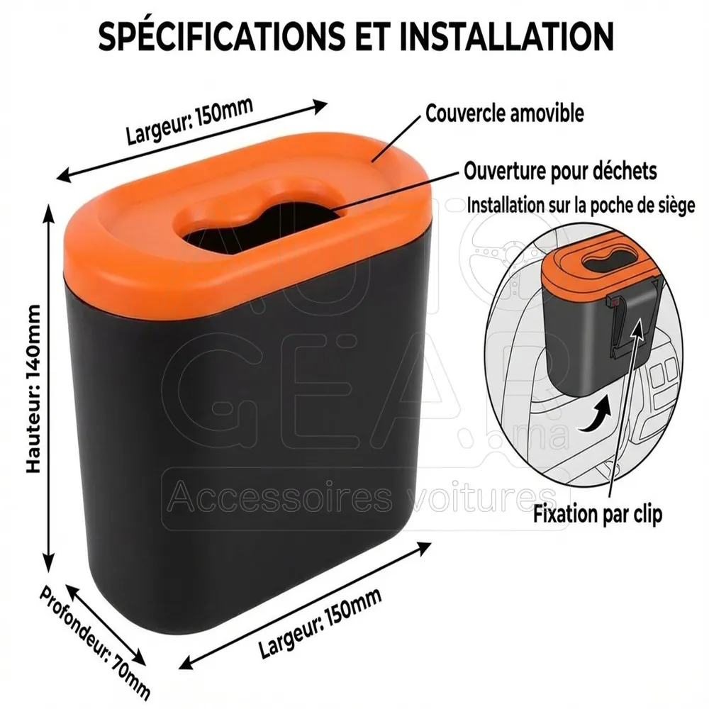 Poubelle de Voiture avec Clip Noir et Orange vue 4