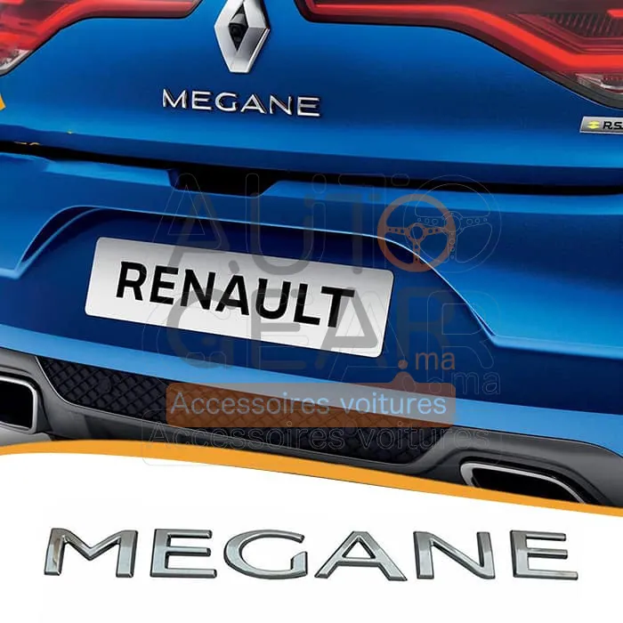 Renault Megane Logo Emblème en Lettres Chrome et Noir
