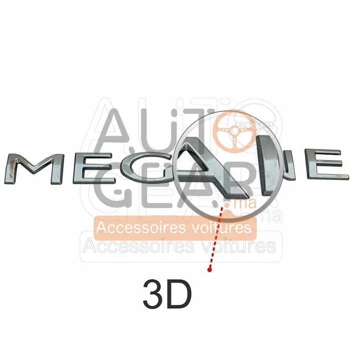 Renault Megane Logo Emblème en Lettres Chrome et Noir vue 2