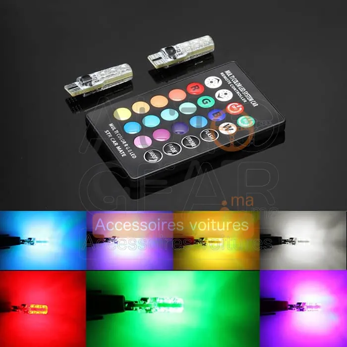 Veilleuses LED RGB T10 Multicolores avec Télécommande (16 Couleurs) vue 4