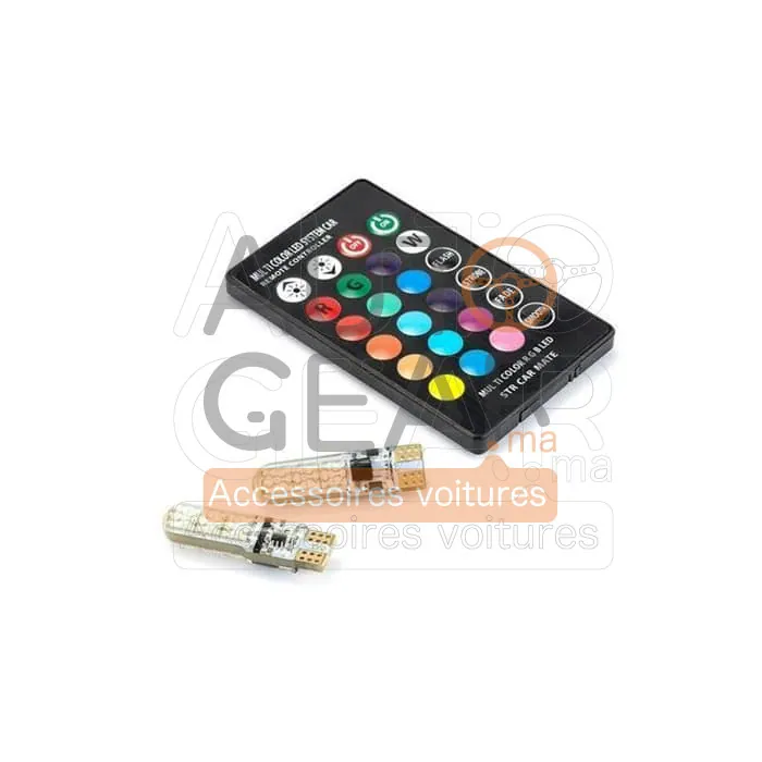 Veilleuses LED RGB T10 Multicolores avec Télécommande (16 Couleurs) vue 2
