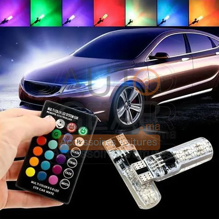 Veilleuses LED RGB T10 Multicolores avec Télécommande (16 Couleurs)